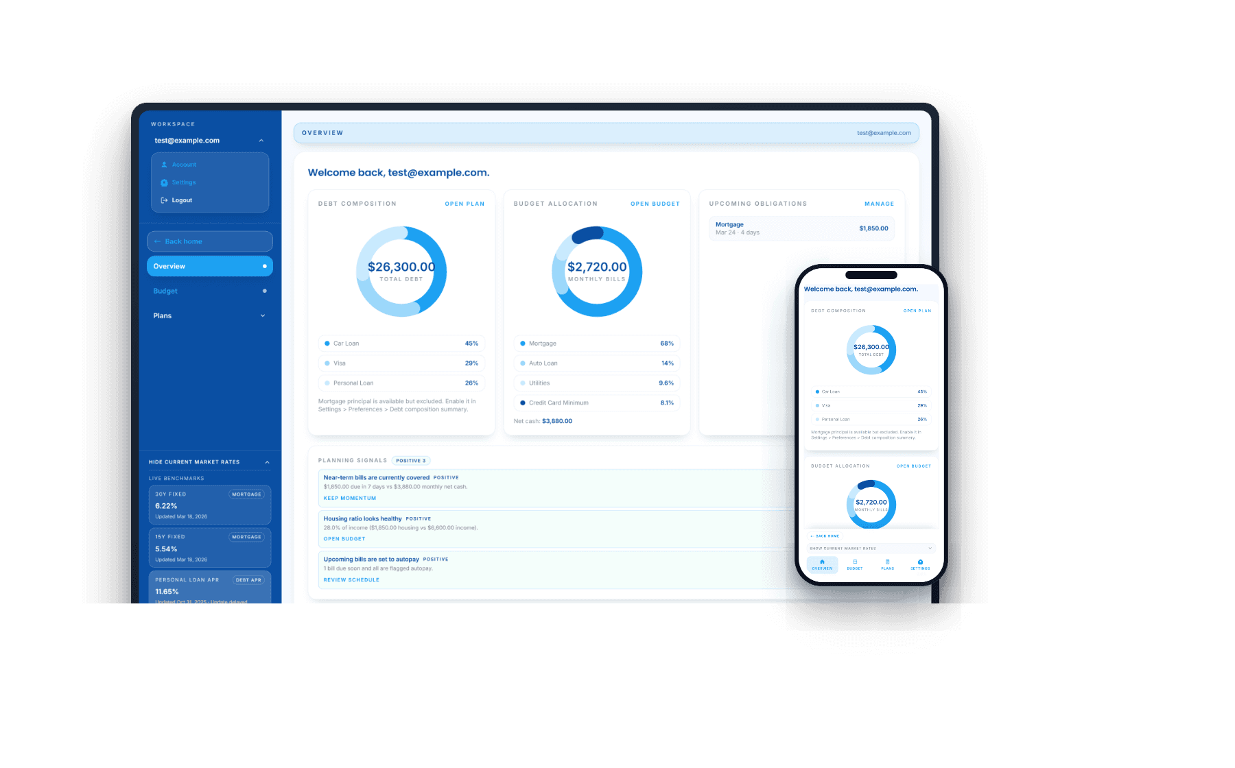 Dashboard desktop + mobile overlap
